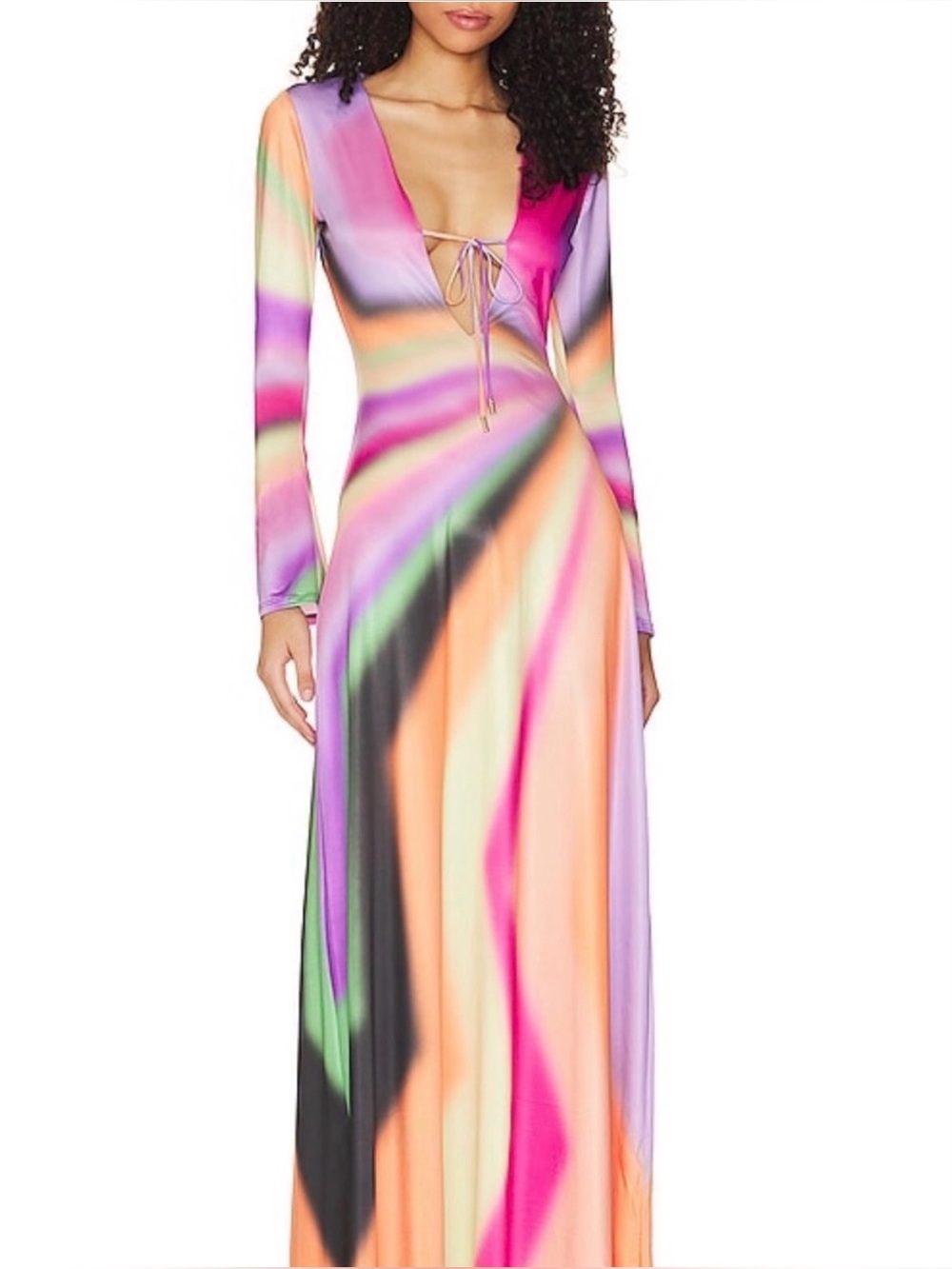 AFRM Multicolor Swirl Long Sleeve Maxi Dress